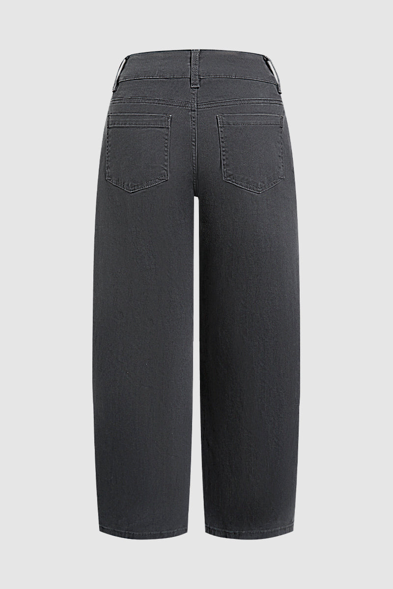 Solid Stitch Detail Pleated Barrel Leg Mid Waist Pants