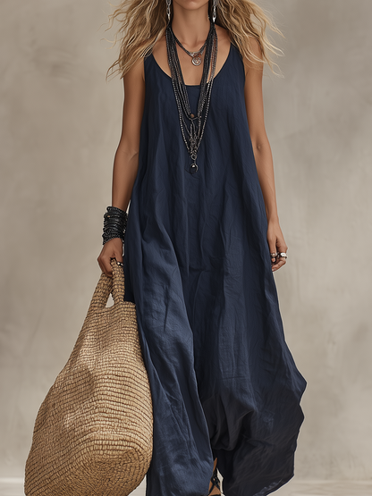 Robe longue bohème fluide bleu marine minuit