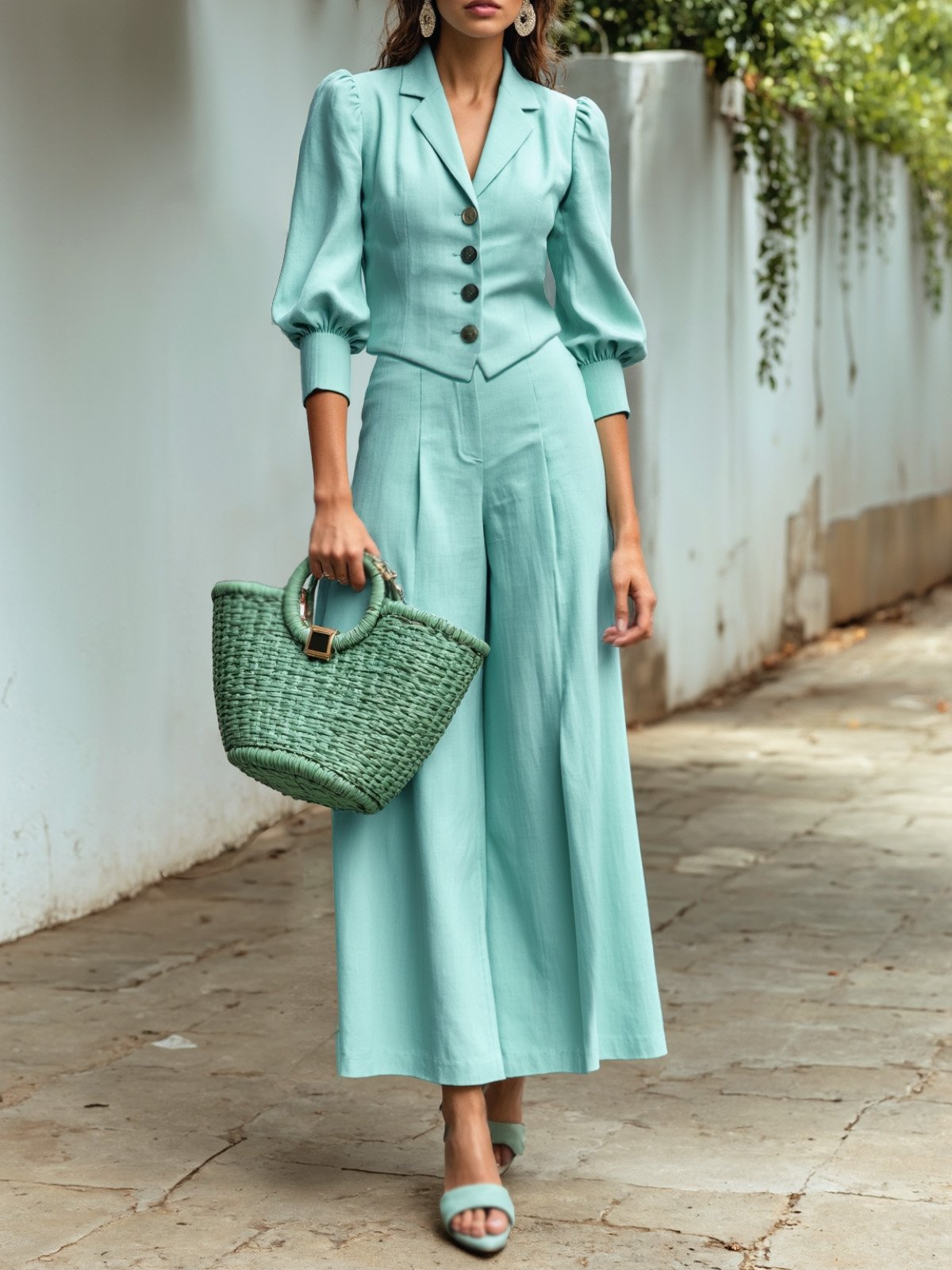 Pantalon en coton, uni, avec poches, vintage, neuf