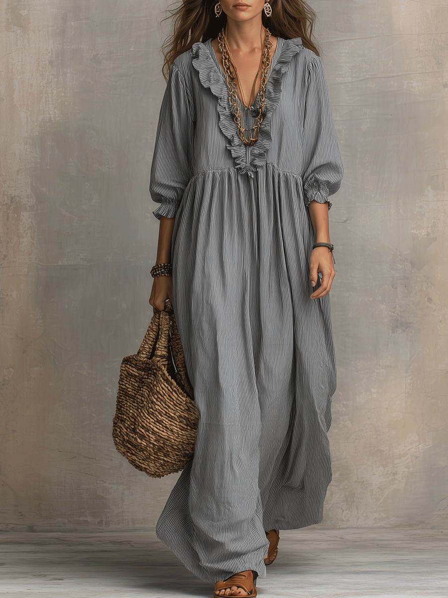 Robe longue vaporeuse bohème à volants
