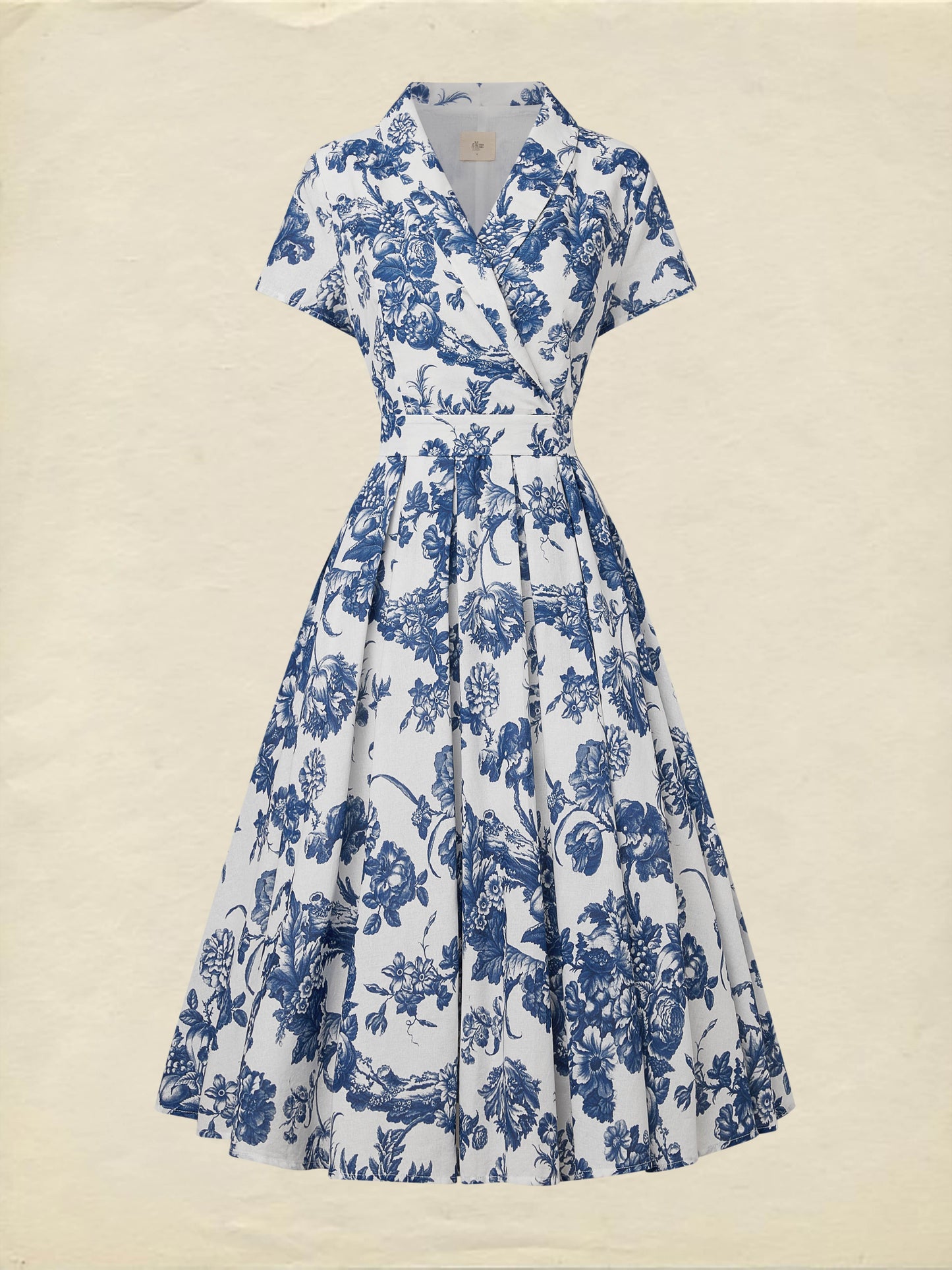 Robe midi en lin, manches courtes, col châle, florale, vacances, vintage, bleue