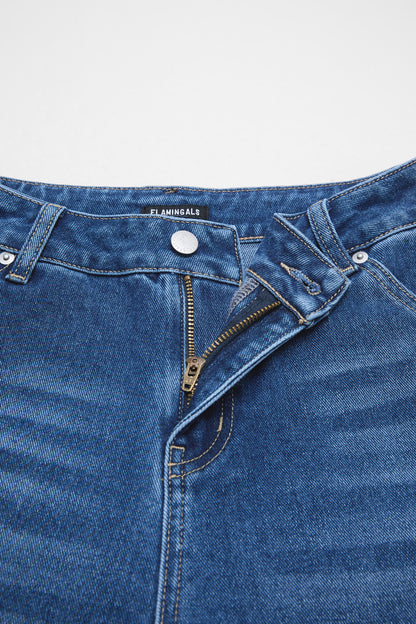 Wash Tulip Hem High Rise Straight Leg Crop Jeans