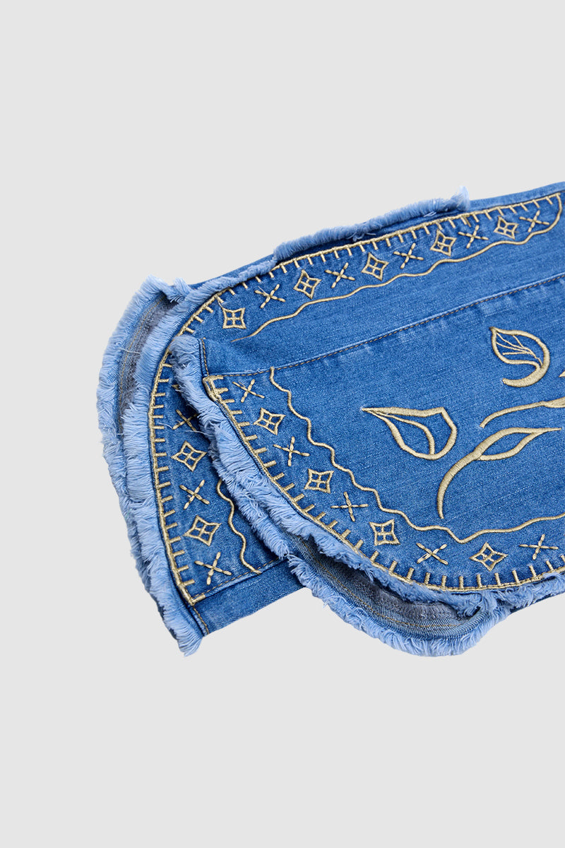 Plant Embroidery Raw Hem Asymmetrical Split Mid Waist Flare Jeans