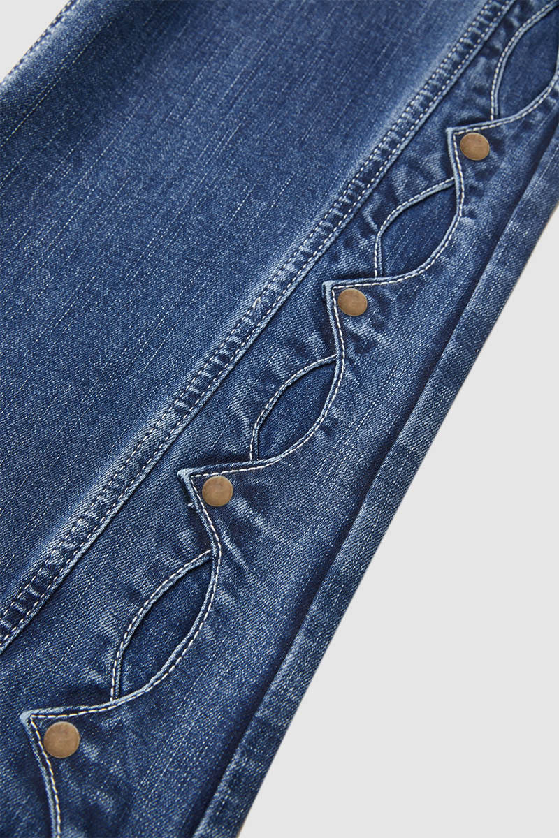 Wash Studded Side Mid Waist Bootcut Jeans Without Belt