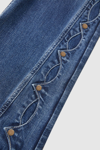 Wash Studded Side Mid Waist Bootcut Jeans Without Belt