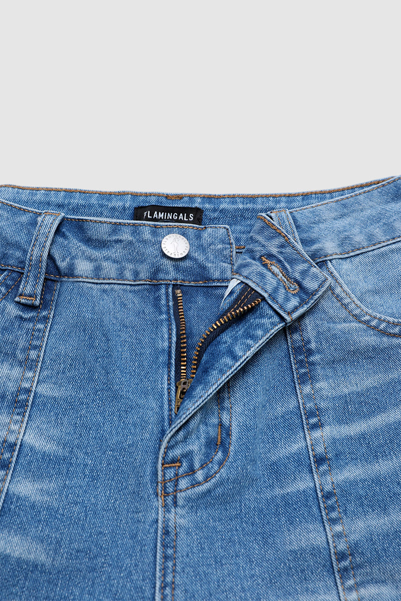 Wash Button Decor Mid Waist Barrel Leg Capri Jeans