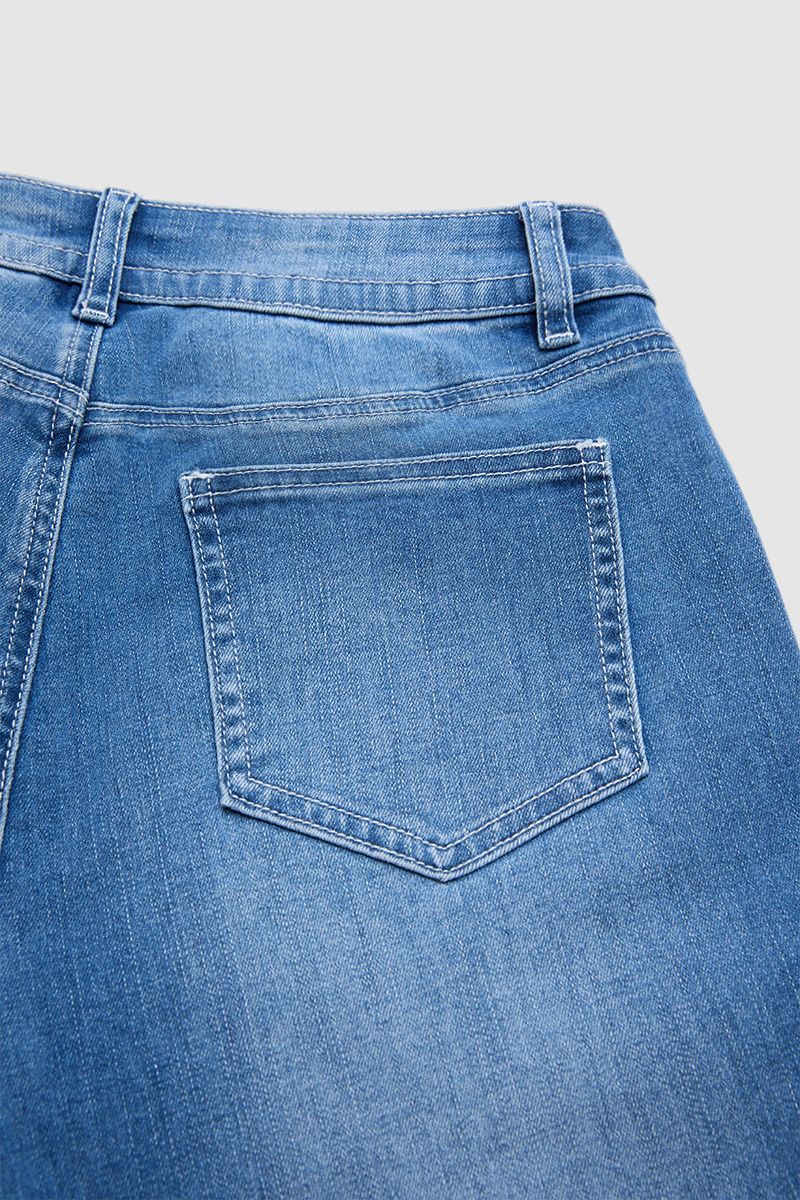 Wash Stitch Detail Mid Waist Straight Leg Jeans