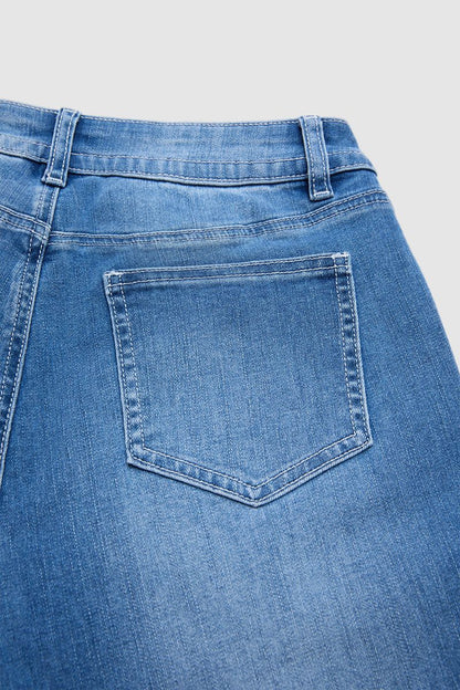 Wash Stitch Detail Mid Waist Straight Leg Jeans