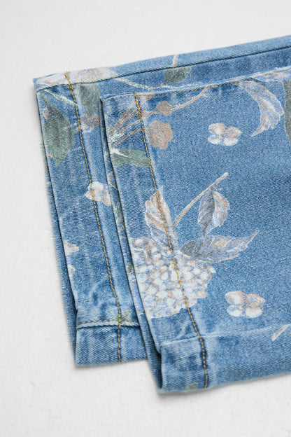 Floral Print Flap Pocket Mid Waist Barrel Leg Capri Jeans