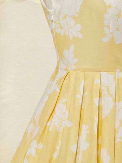 (TAILLES:TP-XXL) Robe Midi en Lin, Sans Manches, Mélange de Lin, Imprimé Floral, Renaissance