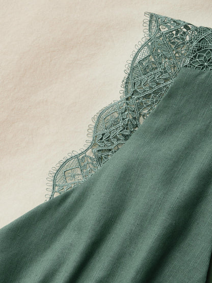 (TAILLE:XS-XXL)Robe longue en lin, sans manches, col en V, unie, vintage, bleue