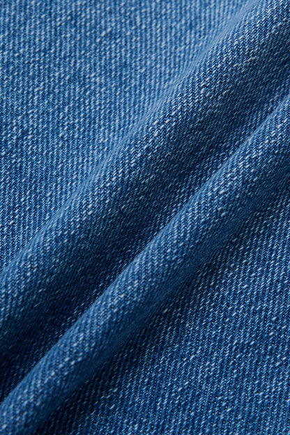 Wash Stitch Detail Roll Hem Drawstring Mid Rise Denim Bermuda Shorts