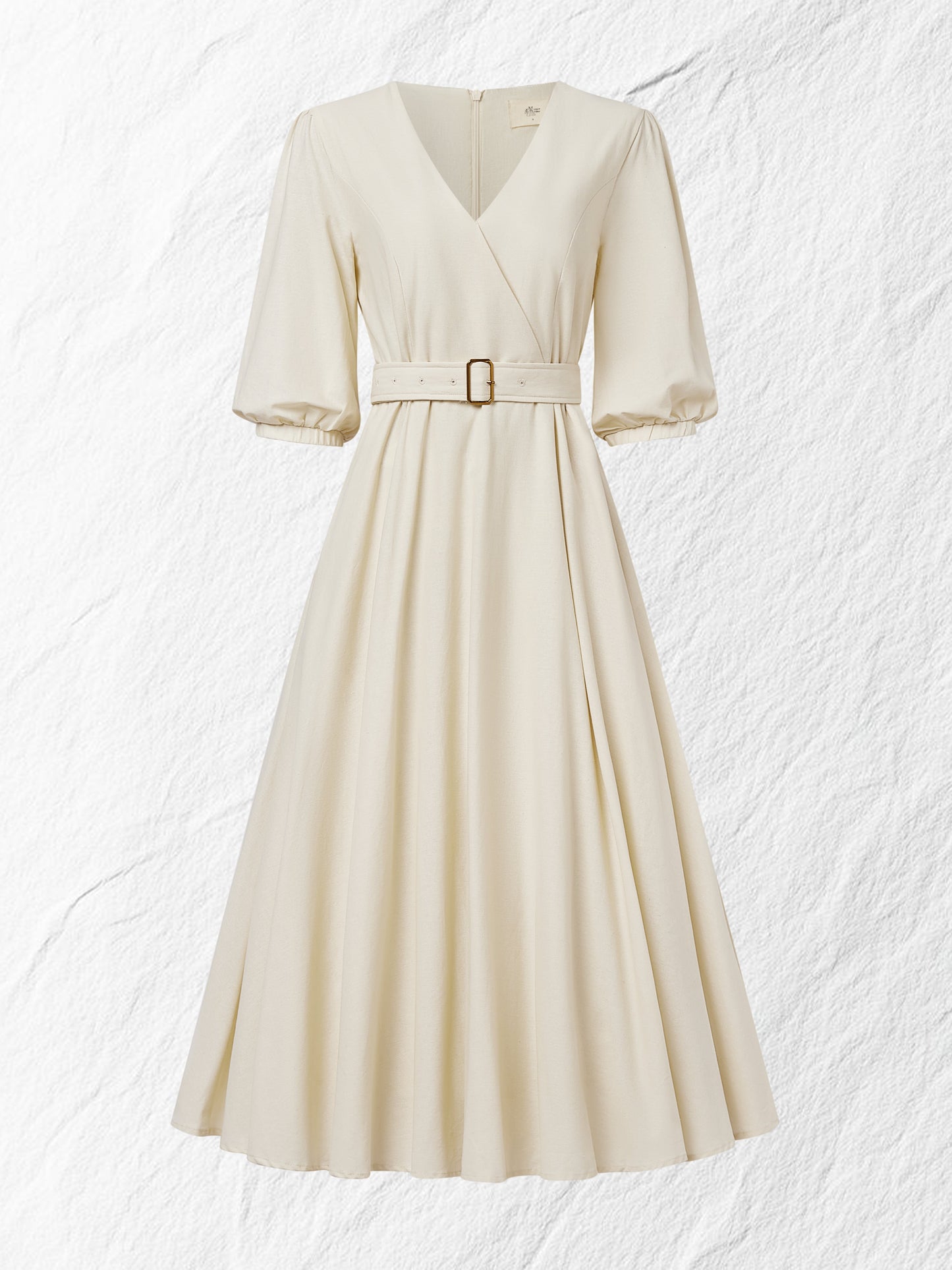 Robe longue en coton, manches ballon, col en V, unie, avec ceinture, vintage, kaki