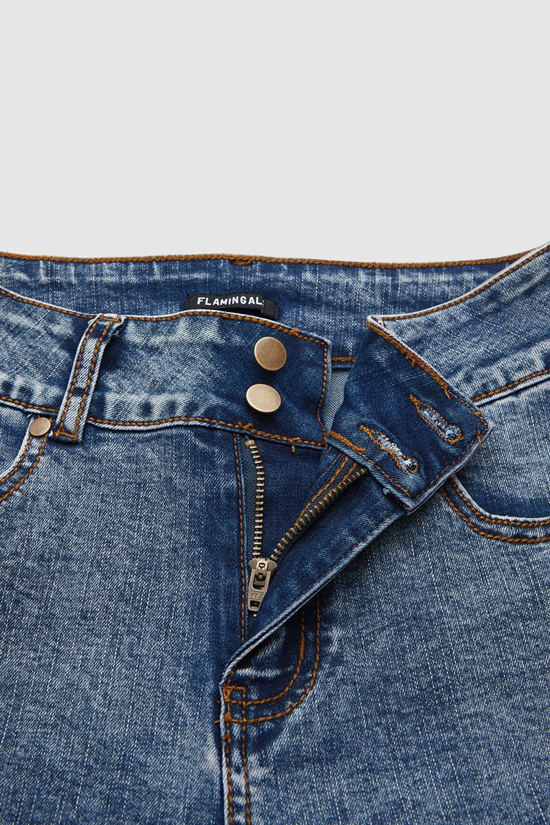 Double Button Stitch Detail High Waist Bootcut Jeans