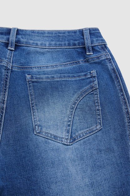 Stitch Detail Raw Hem Split Mid Waist Bootcut Jeans Without Belt