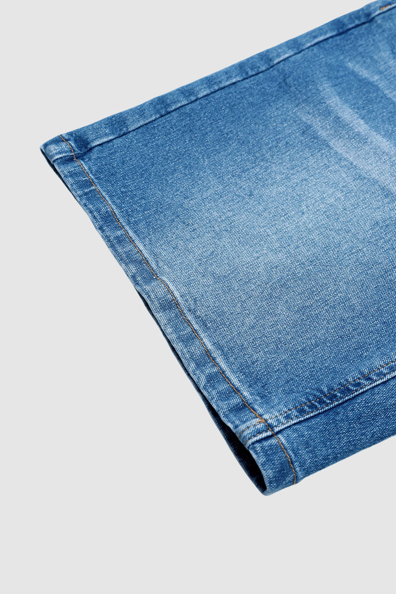 Asymmetrical Button Fly Mid Waist Denim Mid Thigh Shorts