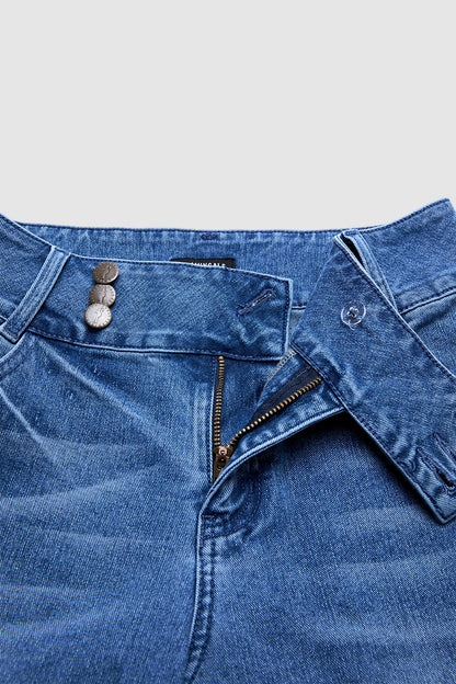 Wash Ruffle Hem Asymmetrical Mid Waist Wide Leg Cropped Jeans