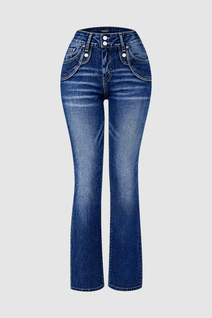 Wash Stitch Detail Mid Waist Bootcut Jeans