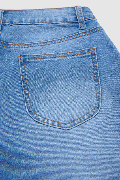 Wash Flap Pocket Roll Hem Mid Rise Denim Shorts Without Belt
