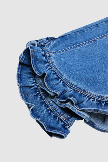 Wash Ruffle Split Hem High Waist Wide Leg Jeans Without Belt