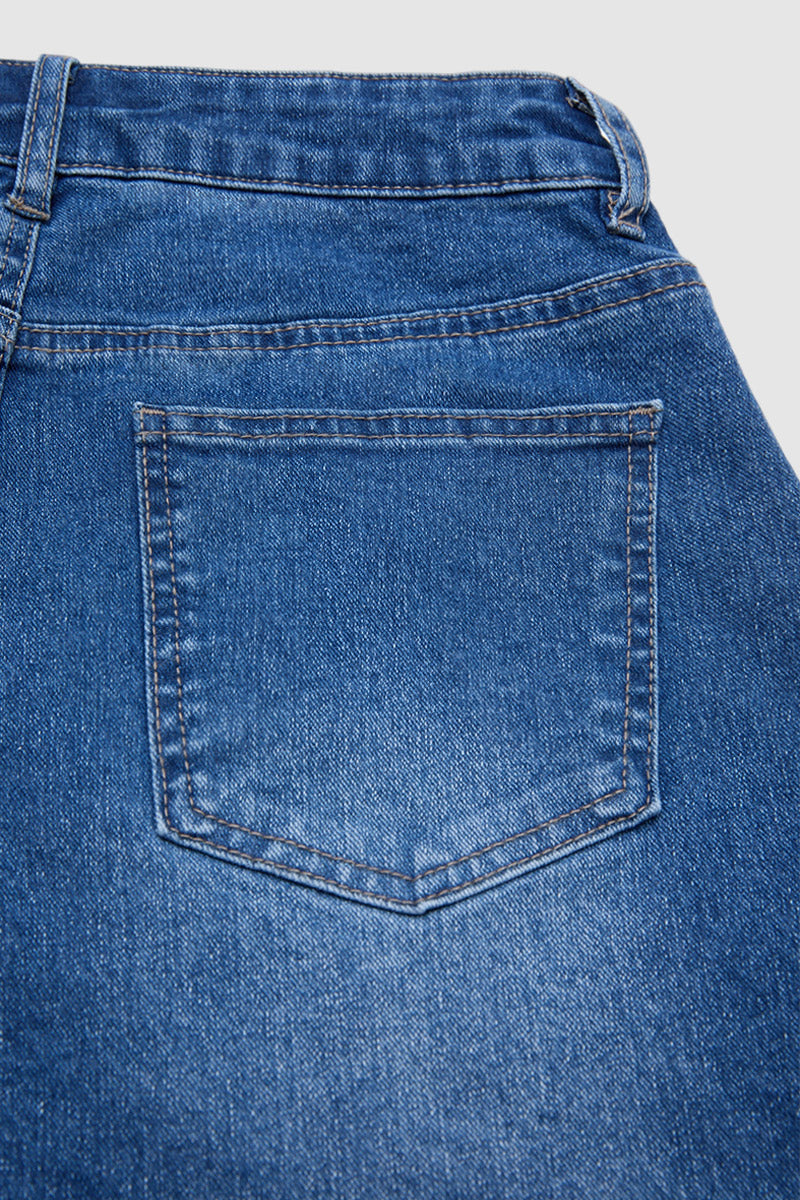 Wash Patch Pocket Drawstring High Rise Denim Shorts
