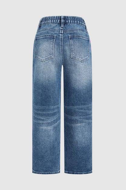 Wash Elastic Mid Rise Wide Leg Crop Jeans