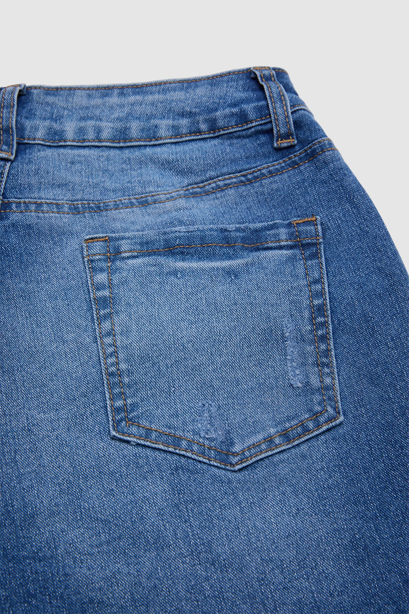 Wash Raw Hem Mid Waist Straight Leg Capri Jeans Without Belt