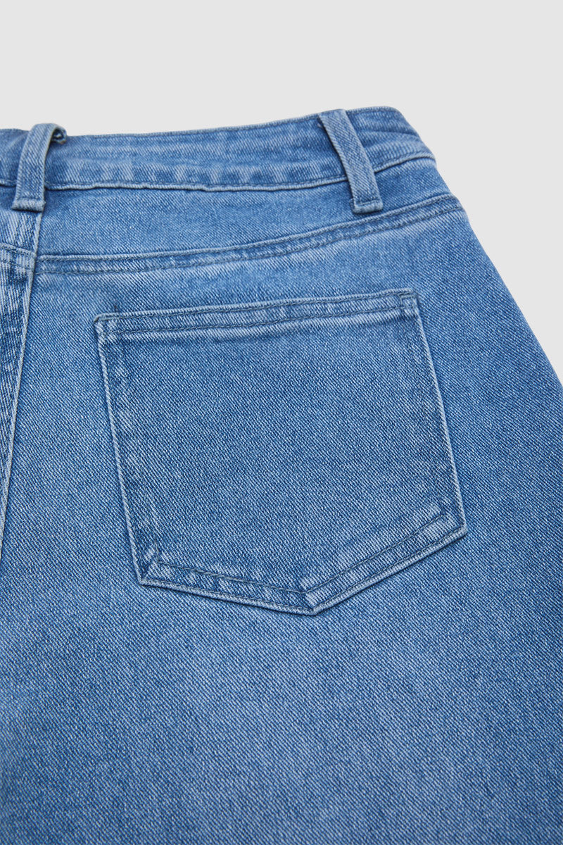 Wash Pocket Side Mid Waist Barrel Leg Capri Jeans Without Belt