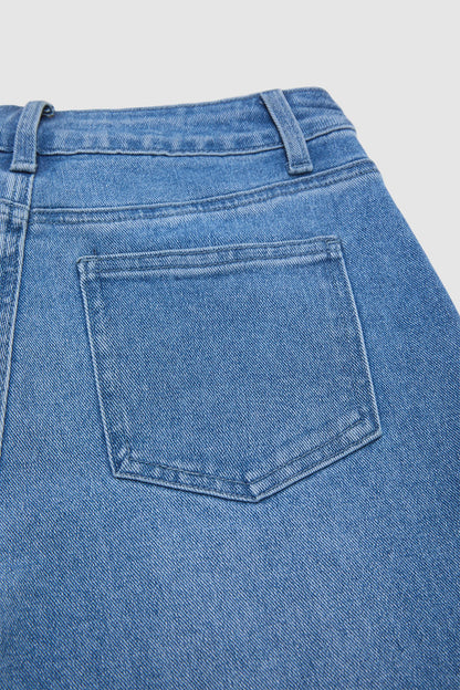 Wash Pocket Side Mid Waist Barrel Leg Capri Jeans Without Belt