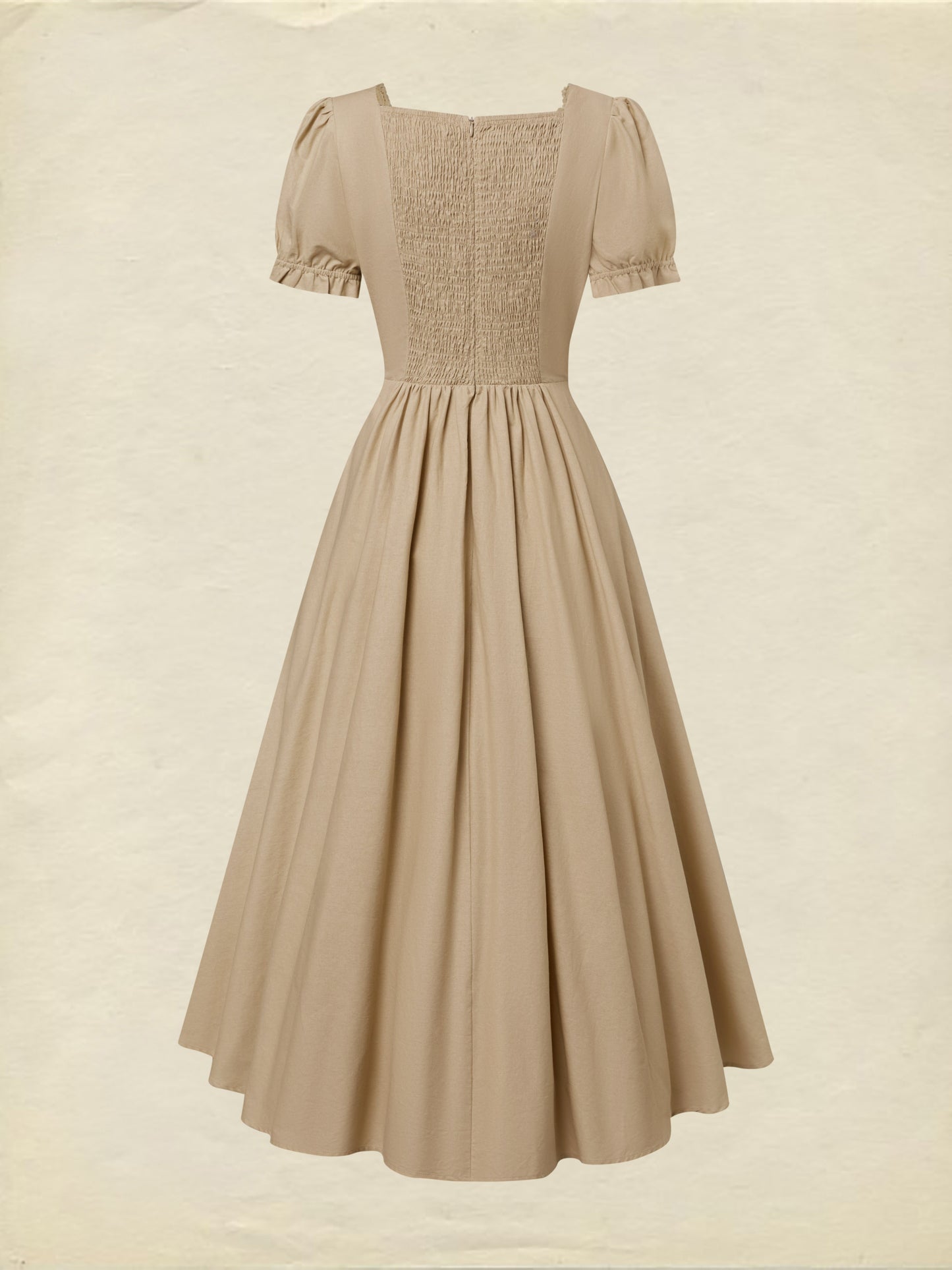 Robe longue en coton, manches courtes, col en V, unie, dentelle, style vintage français, marron