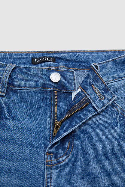 Raw Hem Ripped High Waist Denim Bermuda Shorts