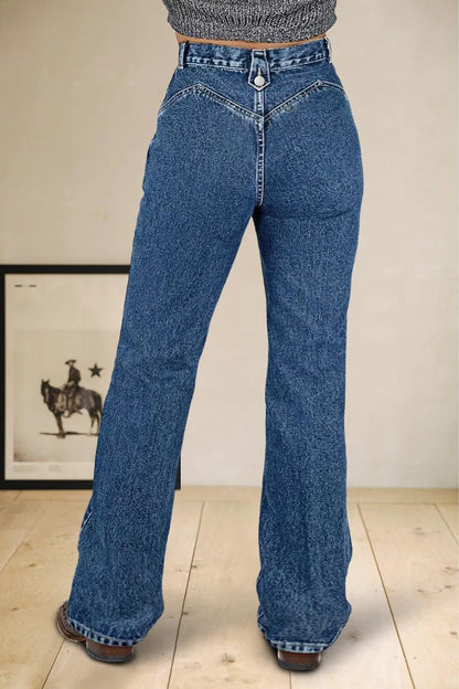 Wash Button Decor High Rise Bootcut Jeans