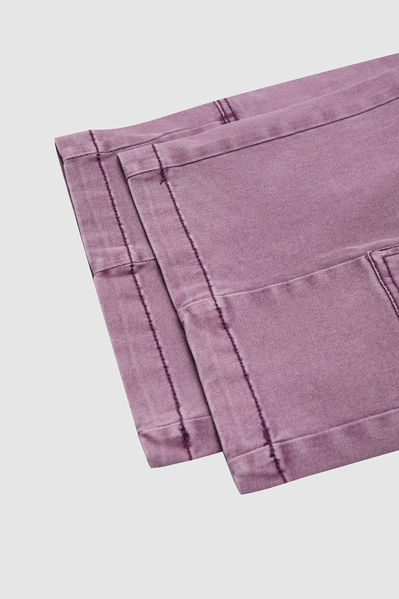 Stitch Detail Side Pocket Mid Waist Straight Leg Capri Pants Without Belt