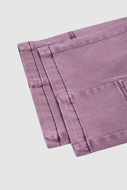 Stitch Detail Side Pocket Mid Waist Straight Leg Capri Pants Without Belt