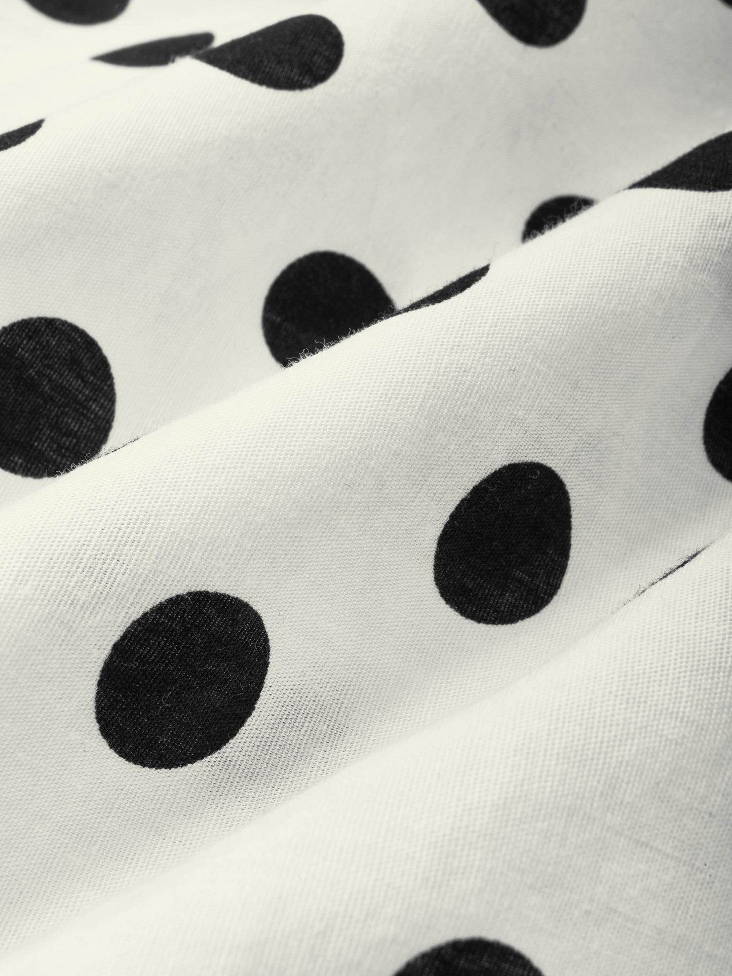 Robe midi en lin, manches longues, col à revers, pois, boutonnage, vintage, ivoire