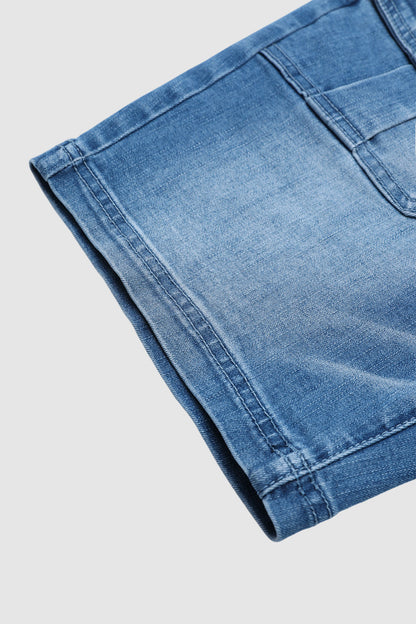 Wash Flap Pocket Mid Rise Mid Thigh Denim Shorts Without Belt