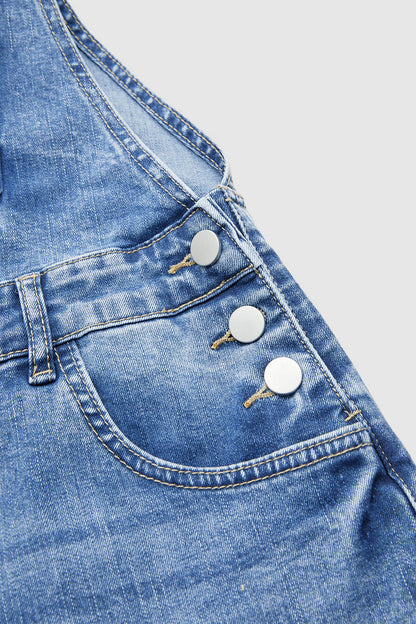 Patched Stitch Detail Barrel Leg Denim Overalls
