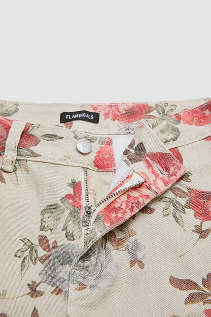 Floral Pattern Split Mid Waist Wide Leg Crop Pants Without Belt