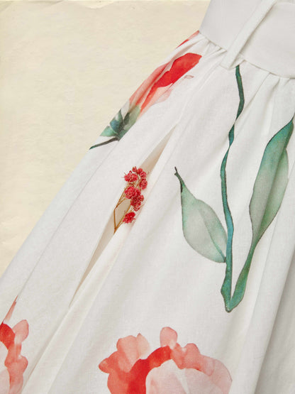 Robe longue en lin, sans manches, col en V, florale, en dentelle, vacances, vintage, corail