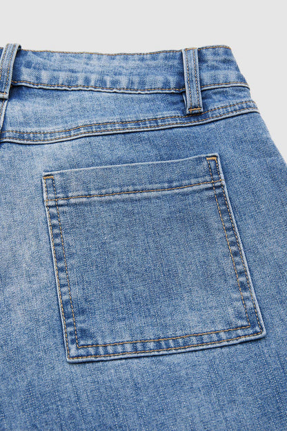 Valentine's Day Pattern Embroidered Patch Pocket Mid Rise Straight Leg Jeans Without Belt