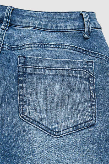 Pearl Button Side Raw Hem High Waist Skinny Jeans