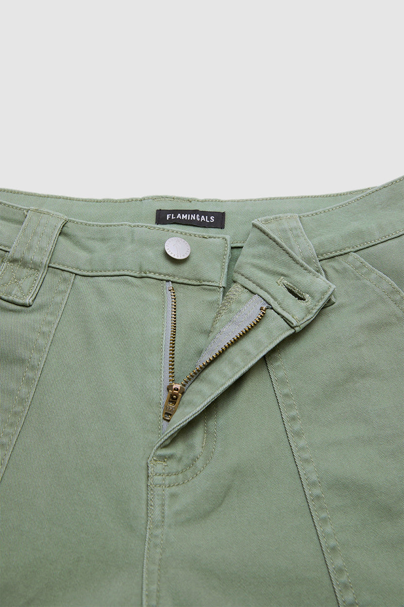 Solid Button Detail Mid Waist Straight Leg Cropped Pants Without Belt