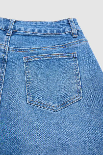 Wash Ripped Ruffle Hem High Rise Wide Leg Jeans