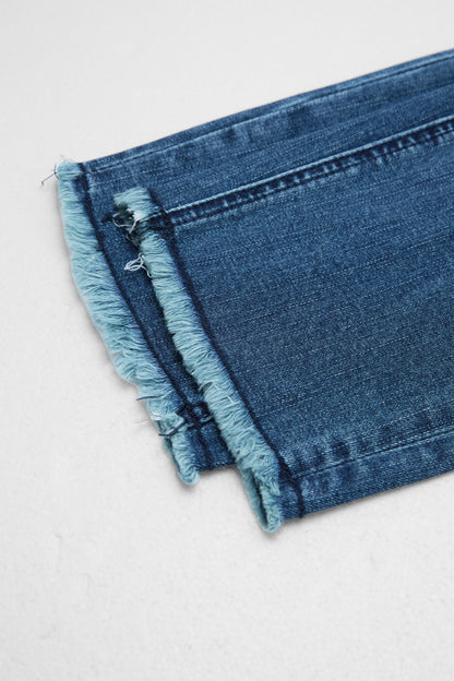 Wash American Flag Pattern Ripped Raw Hem Mid Rise Capri Skinny Jeans