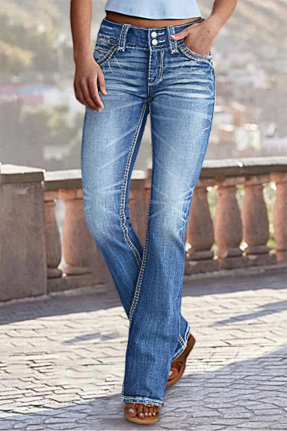90s Vintage Slant Pocket Mid Waist Bootcut Jeans