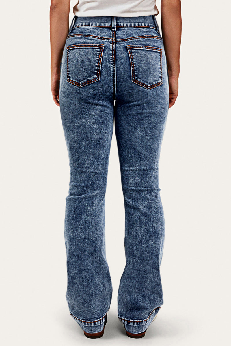 Double Button Stitch Detail High Waist Bootcut Jeans