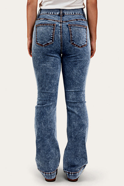 Double Button Stitch Detail High Waist Bootcut Jeans