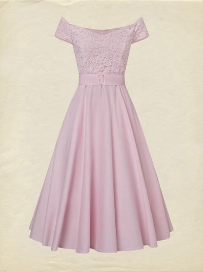 Robe Midi en Coton, sans Manches, Unie, Dentelle, Style Vintage Français, Rose