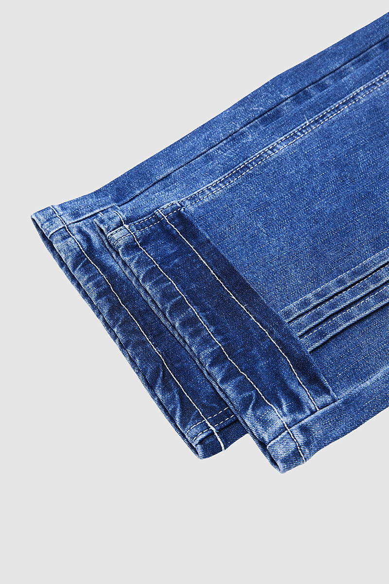 Wash Pleated High Rise Straight Leg Crop Jeans Without Belt