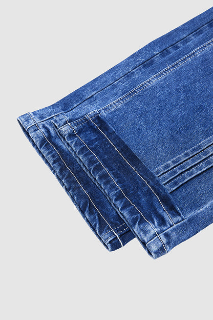 Wash Pleated High Rise Straight Leg Crop Jeans Without Belt